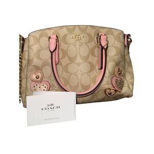 Coach Pink Leather Monogram Heart Detail 2-Way Shoulder Bag